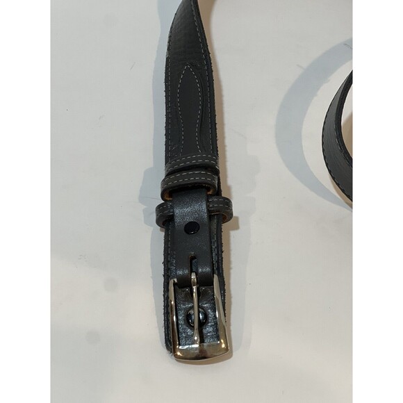 VTG Justin Genuine Leather Top Grain Cowhide Gray Silver Tone Buckle 38 Belt - Picture 4 of 11